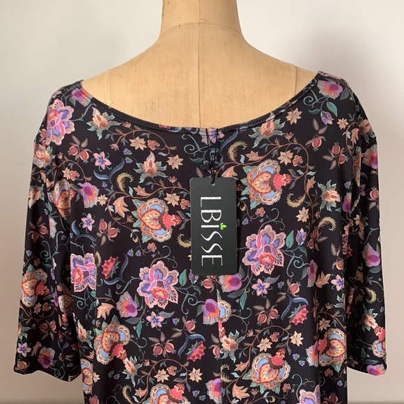 📌 LBISSE drapey stretch knit black floral dress 1X US made - Picture 5 of 9